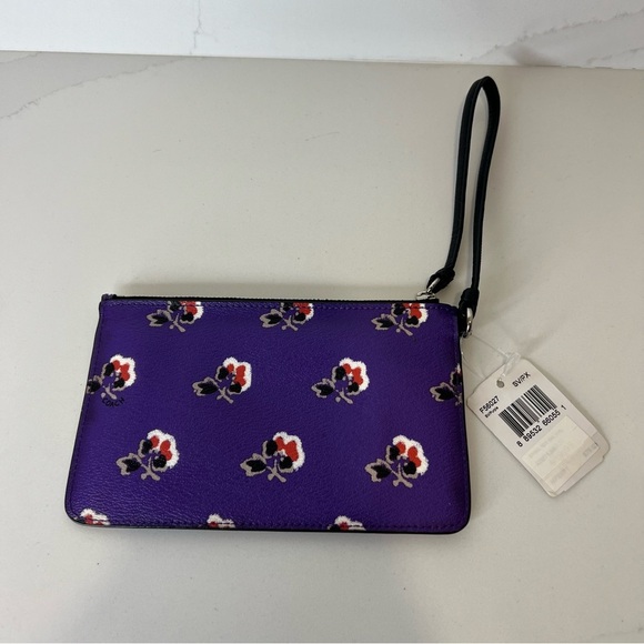 NWT Coach Bramble Rose Purple Leather Floral Print Wristlet Zip Closure - Picture 10 of 15